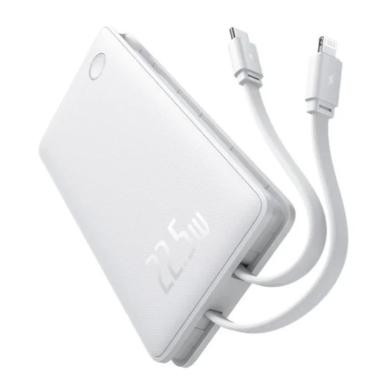 Baseus Airpow Lite Power Bank 10000Mah 22.5W Dual-Cable Moon White